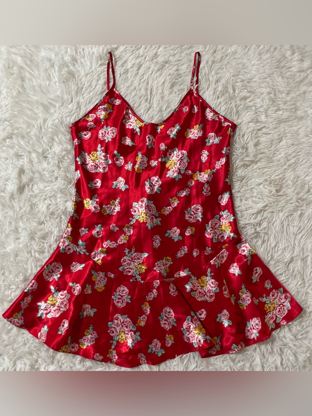 Vintage Y2K Cottage Romantic Feminine Western Soft Girl Floral Slip Dress Red M